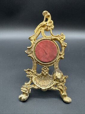 VTG Victorian Art Nouveau Ornate Gold Metal Pocket Watch Medal Display Easel VIP